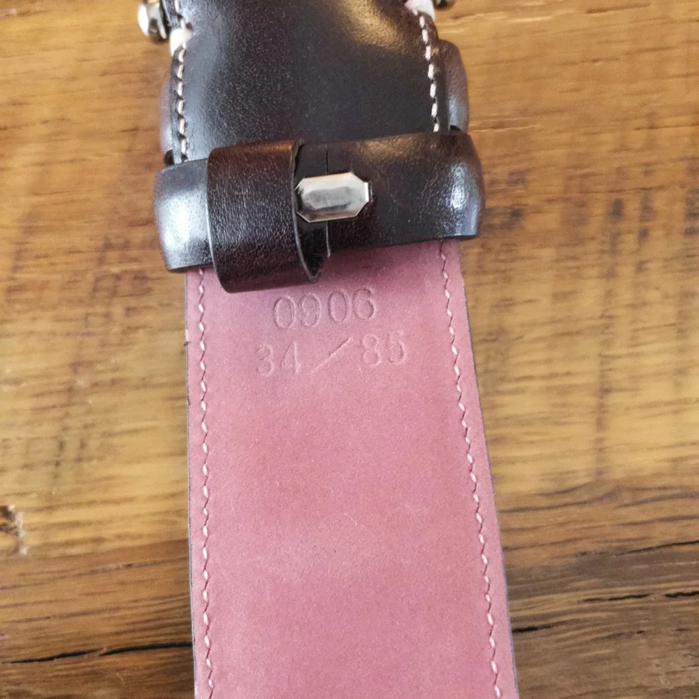 Ted Baker Belt Mens 34 Brown Italian Leather Solid Brass Buckle Formal 0906